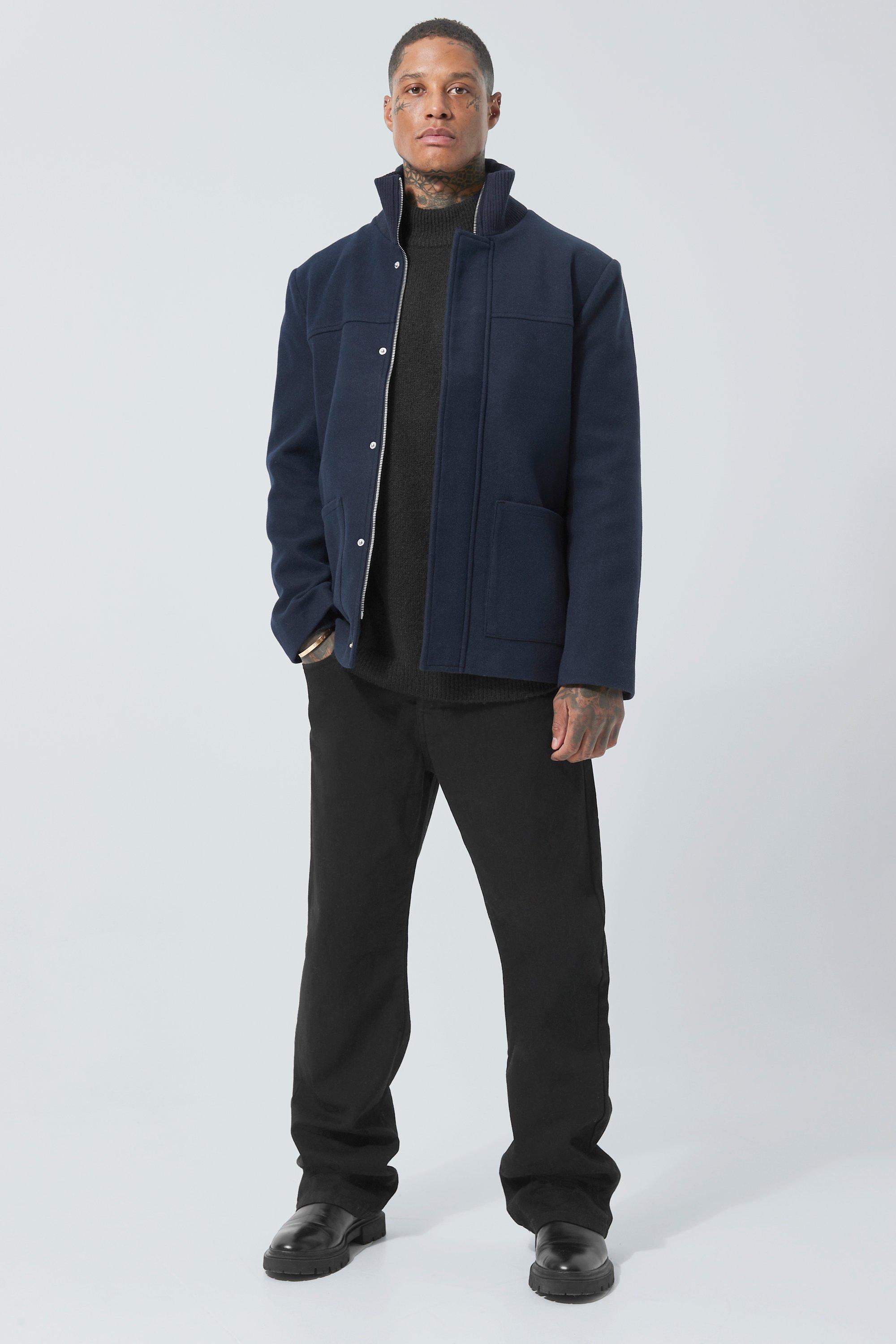 Wool Look Funnel Neck Jacket