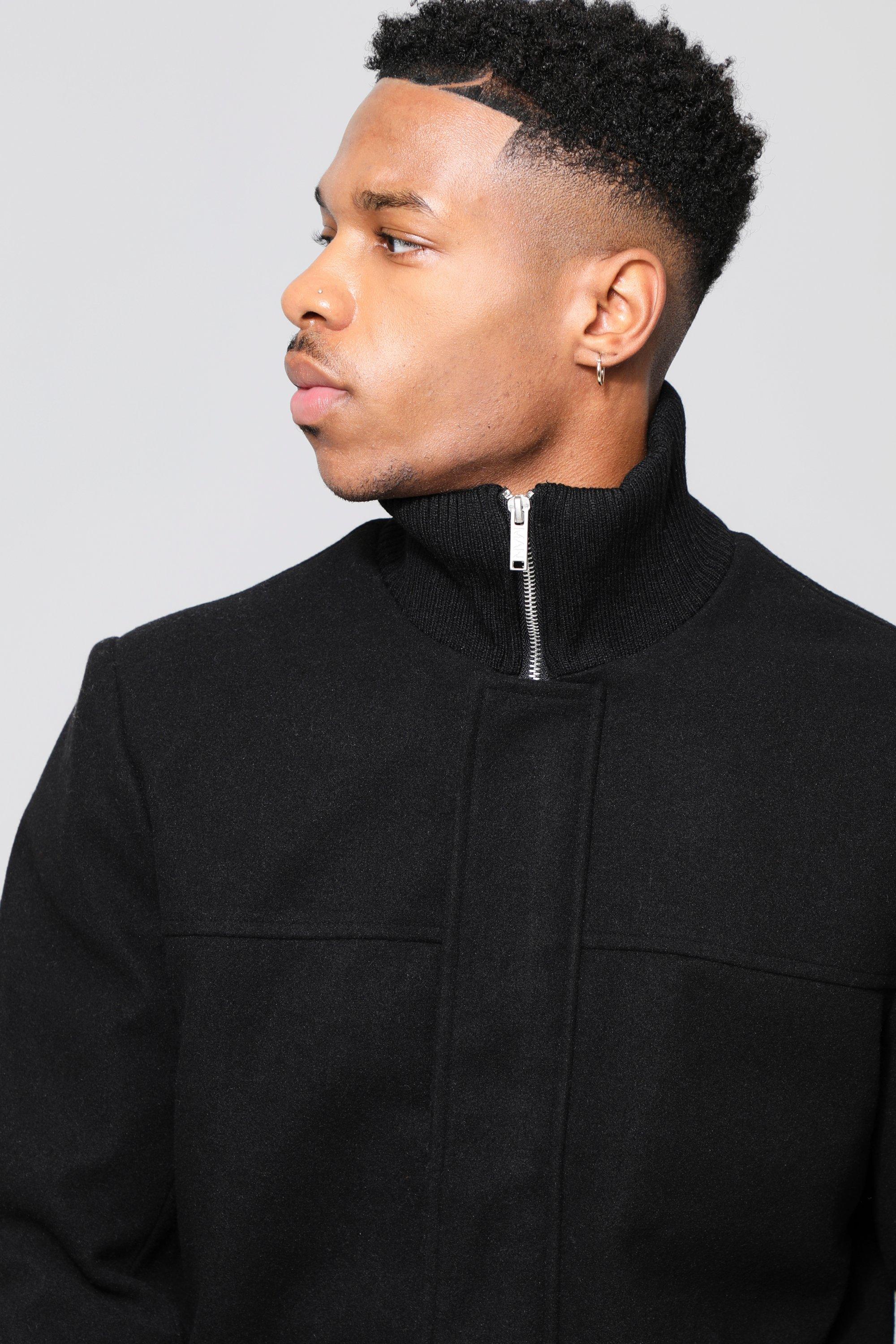 Wool Look Funnel Neck Jacket