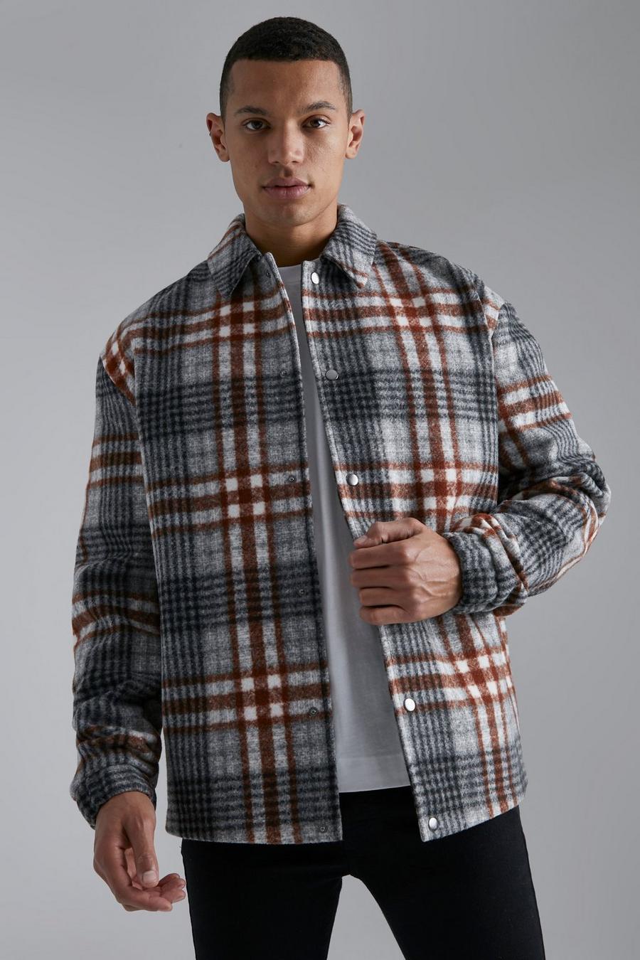 Charcoal Tall Wool Look Check Coach Jacket image number 1