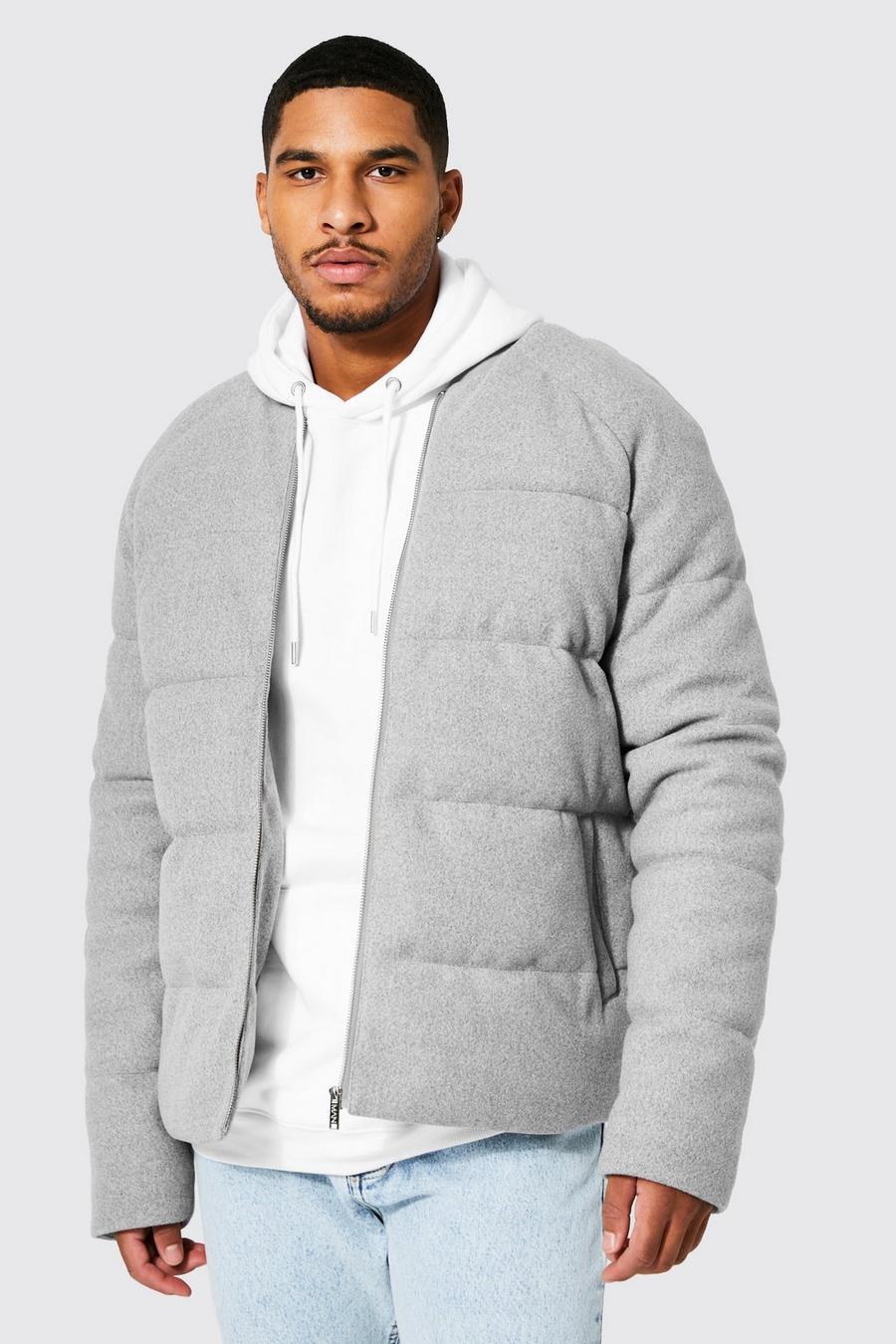 Grey marl Tall Wool Look Padded Bomber Jacket image number 1