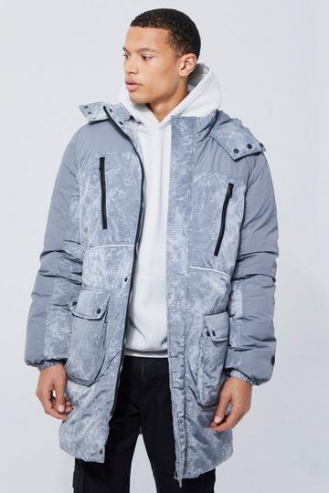 Tall Tie Dye Ripstop Paneled Parka grey