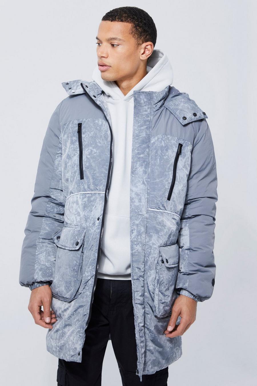 Grey gris Tall Tie Dye Ripstop Panelled Parka