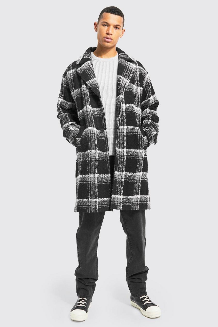 Tall - Manteau effet laine à carreaux et ceinture, Black image number 1