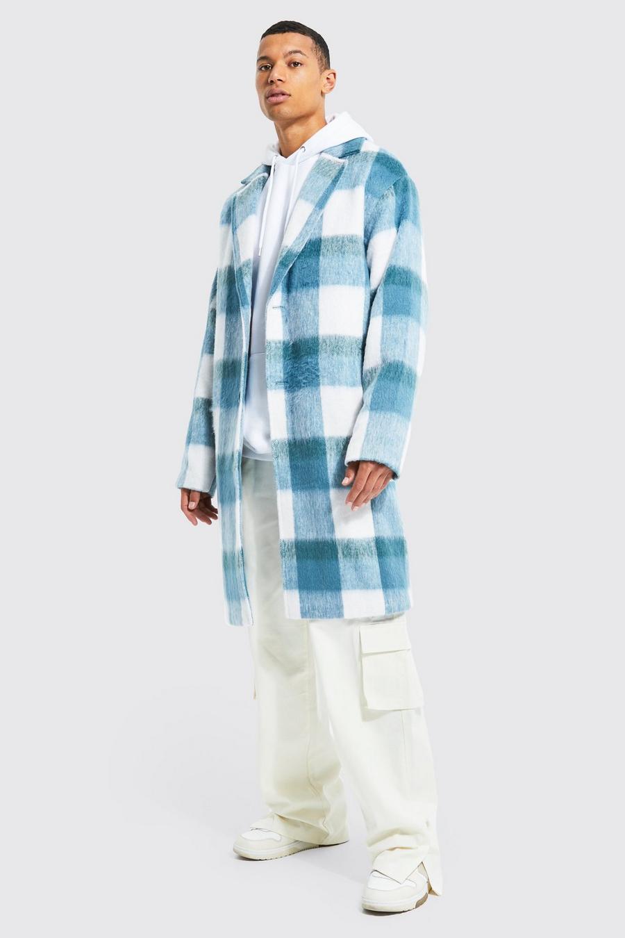 Light blue Tall Wool Look Check Mid Length Overcoat