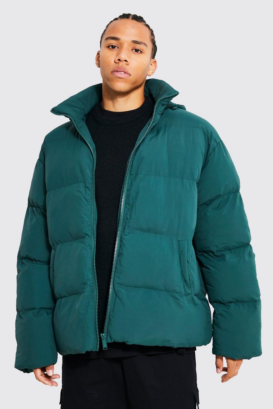 Forest green Tall Oversized Soft Touch Hooded Puffer image number 1