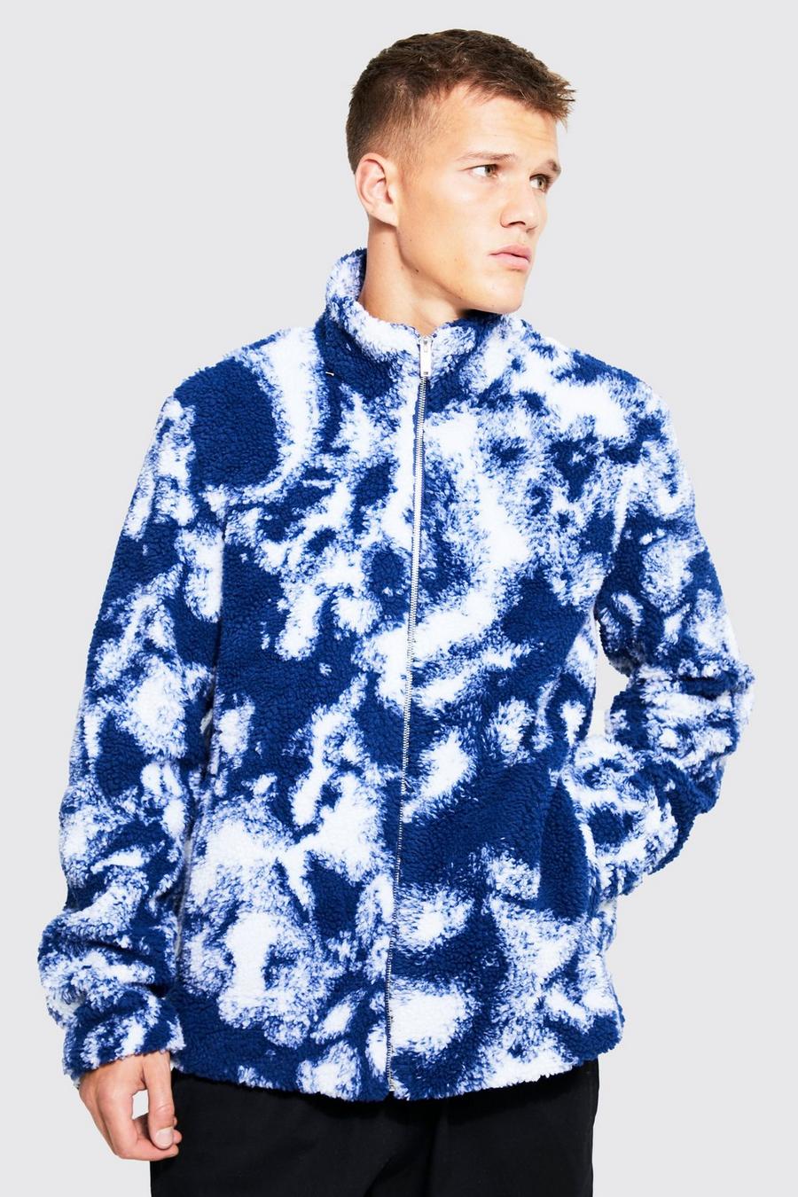 Navy Tall Borg Tie Dye Funnel Neck Jacket image number 1