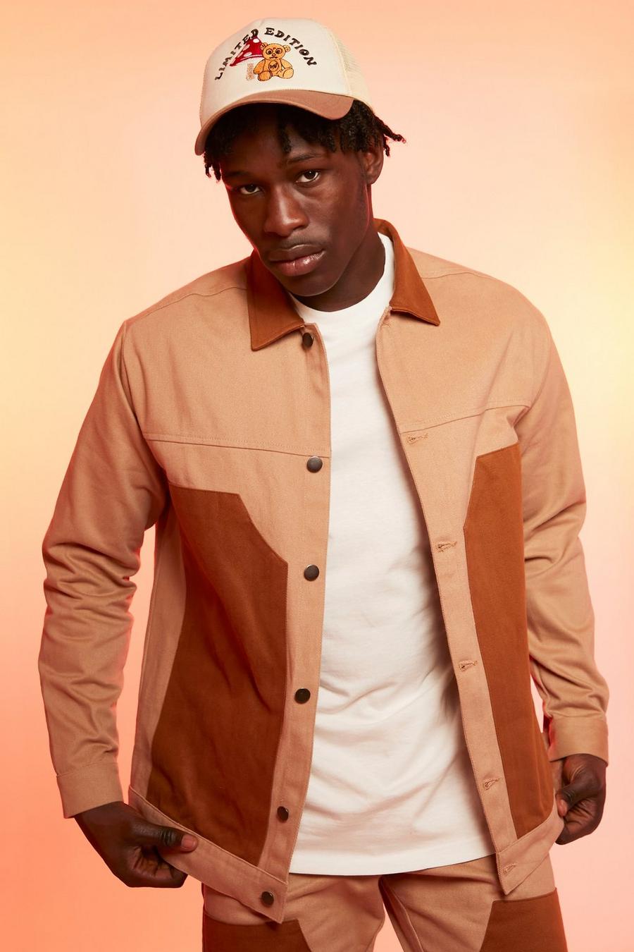 Tan Oversized Heavyweight Worker Panel Jacket image number 1