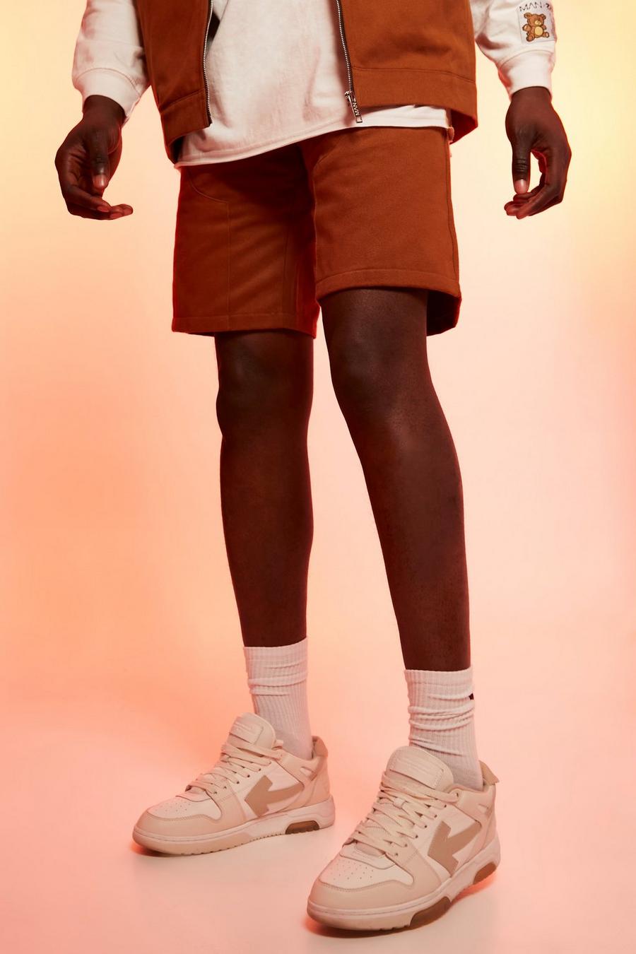 Mocha beige Relaxed Fit Heavyweight Worker Panel Shorts image number 1