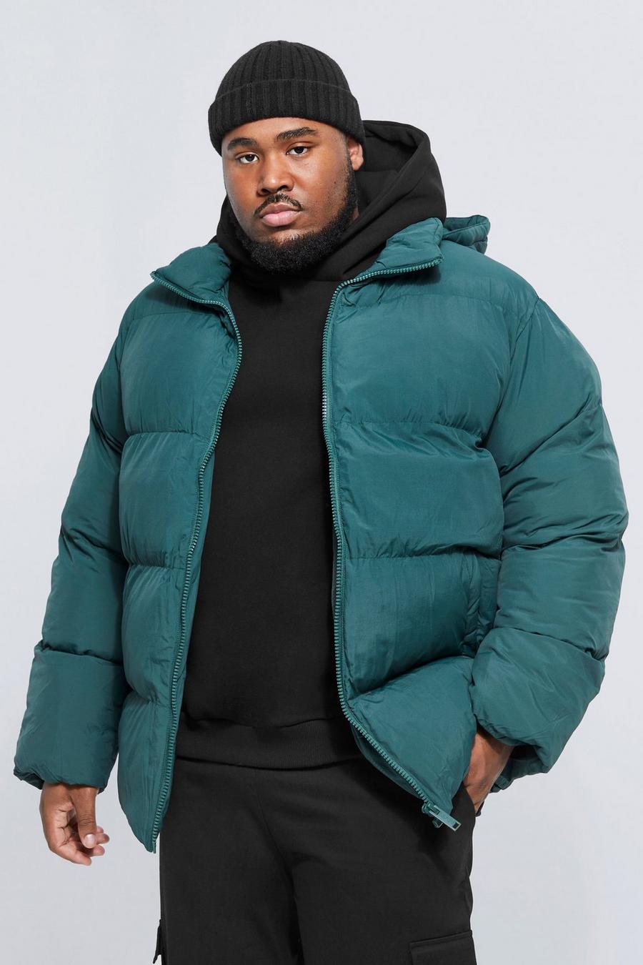 Forest green Plus Loose Fit Soft Touch Hooded Puffer