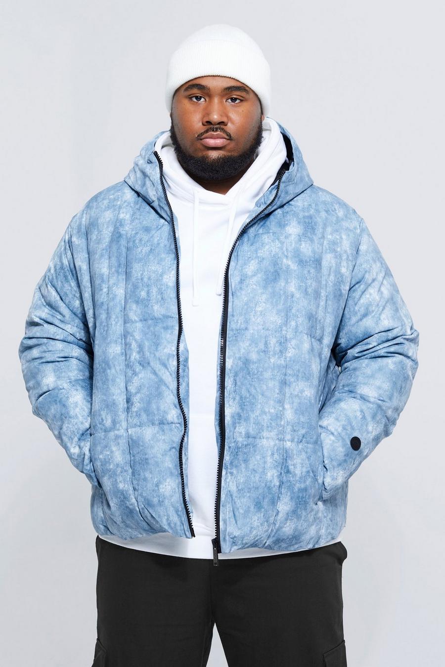 Light blue Plus Tie Dye Square Panel Hooded Puffer image number 1