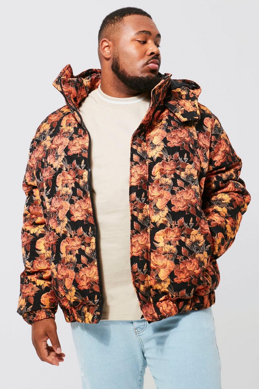 Rust Plus Tapestry Hooded Puffer Jacket image number 1
