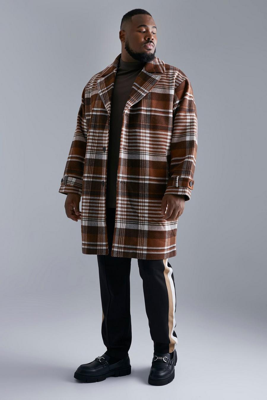 Rust Plus Wool Look Check Single Breasted Overcoat image number 1
