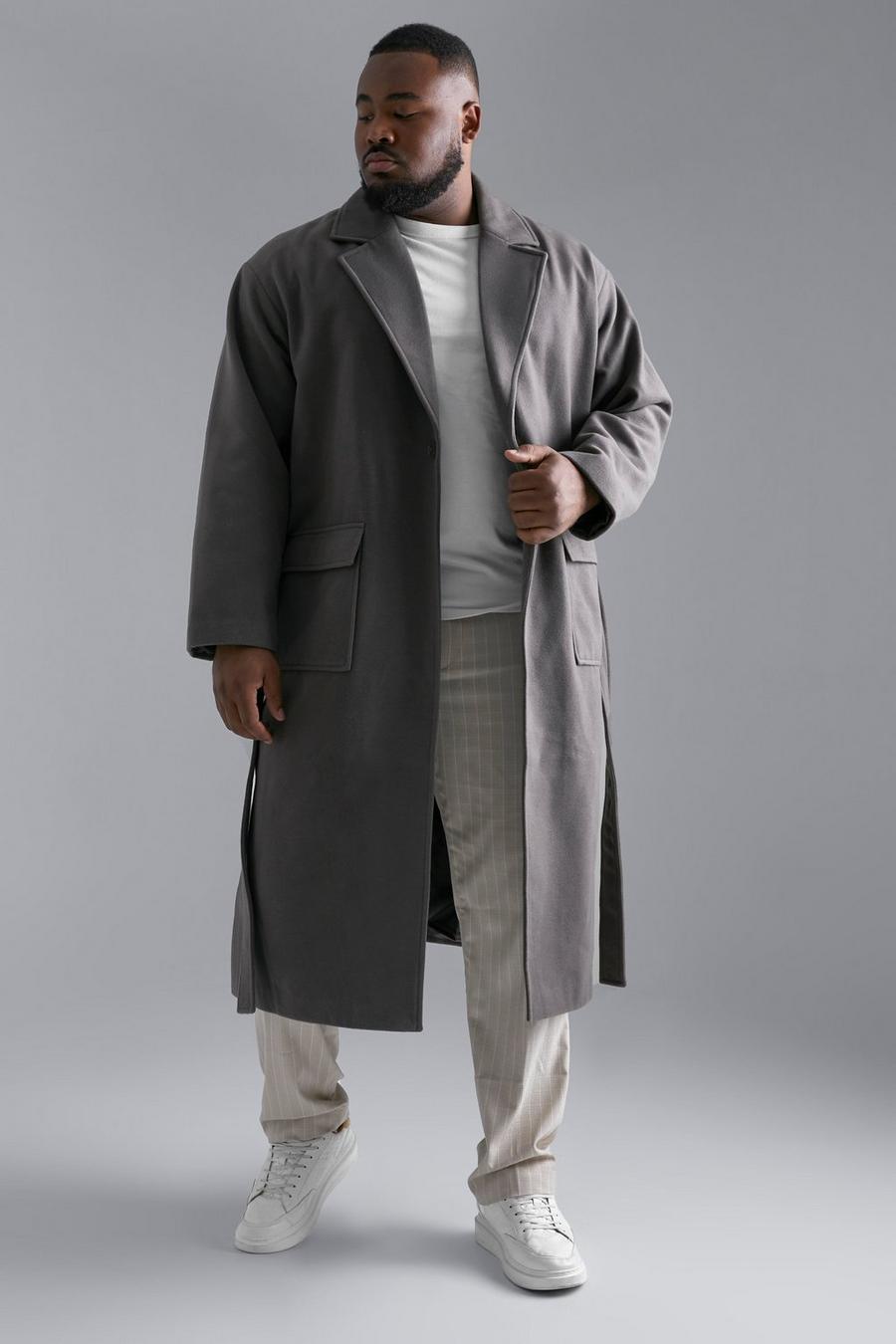 Taupe Plus 2 Pocket Longline Belted Overcoat image number 1