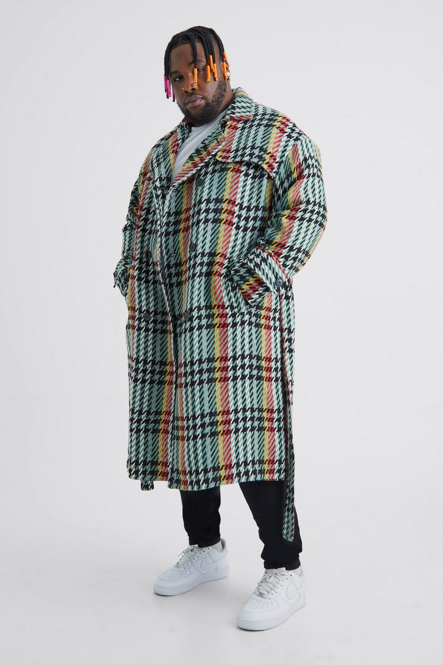 Multi Plus Wool Look Check Double Breasted Overcoat