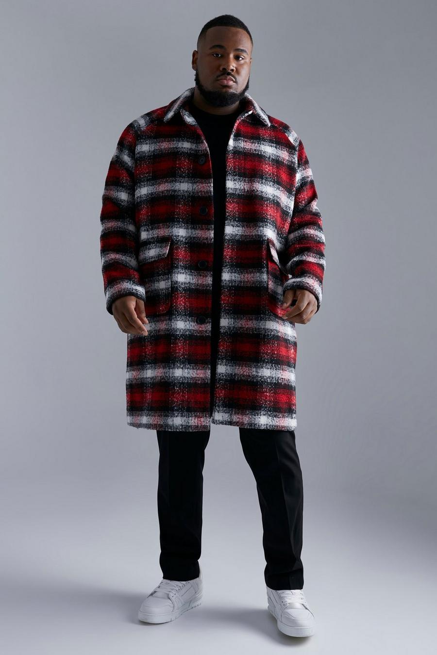 Red Plus Wool Look Check Single Breasted Overcoat image number 1