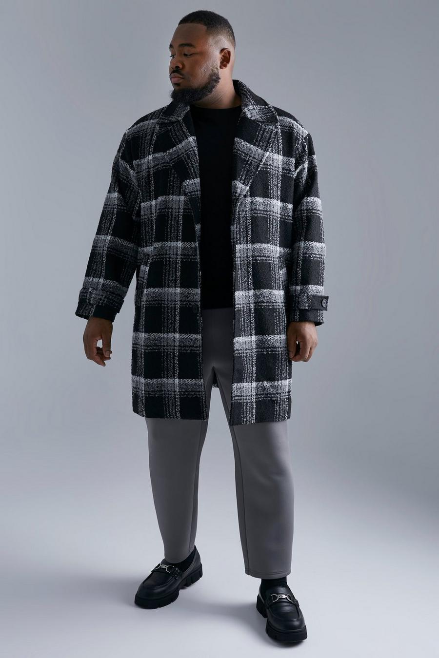 Grande taille - Manteau effet laine à carreaux et ceinture, Black image number 1