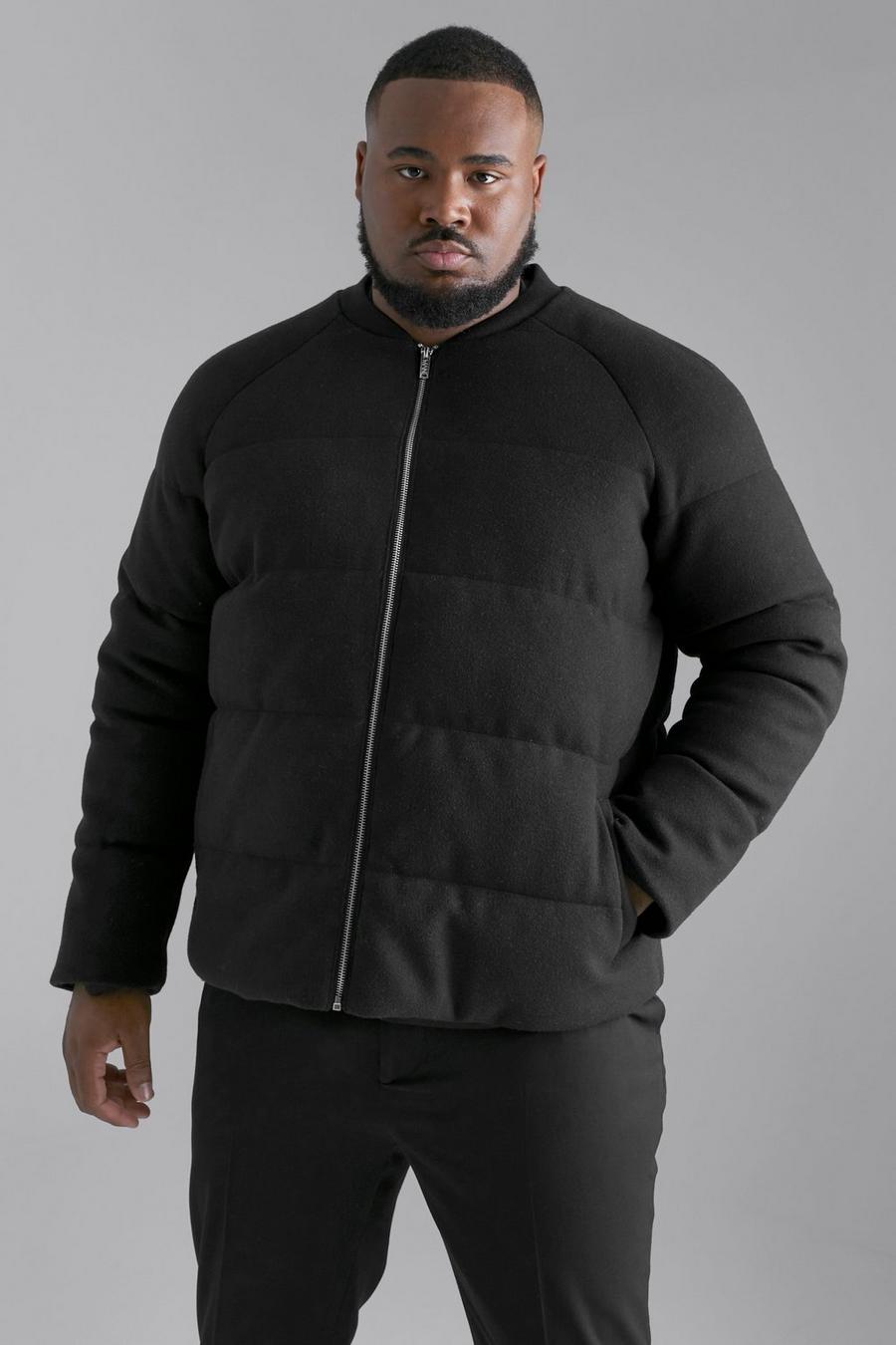 Black nero Plus Wool Look Padded Bomber Jacket