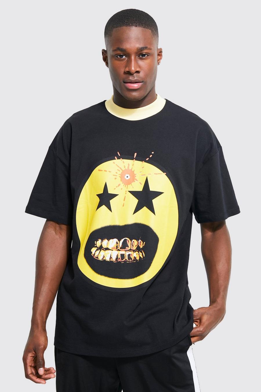 Black Oversized Grill Face Graphic T-shirt image number 1