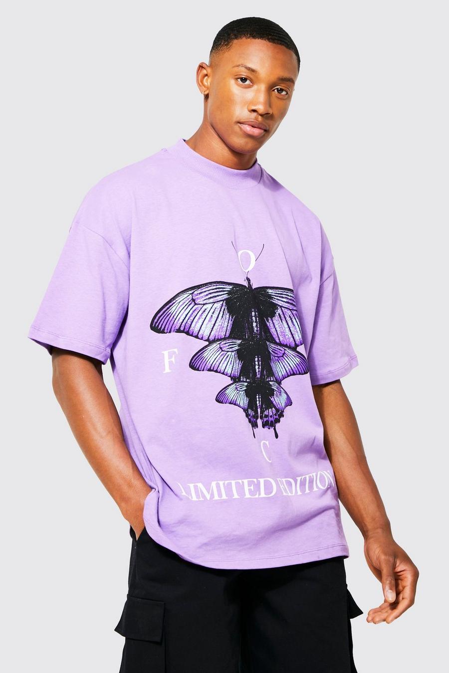 Purple Oversized Ofcl Butterfly Extend Neck T-shirt