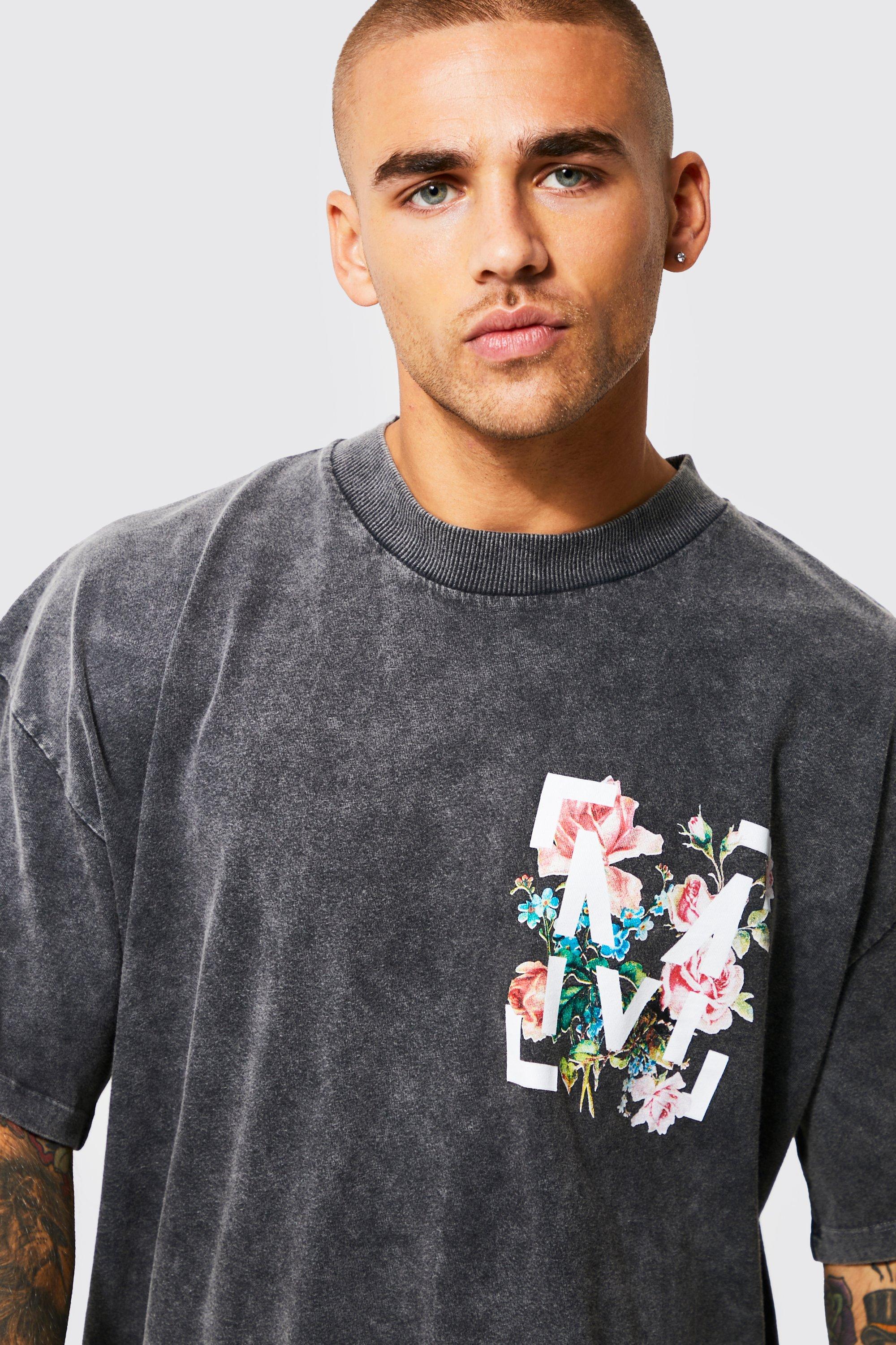 Oversized Floral Graphic Acid Wash T-shirt