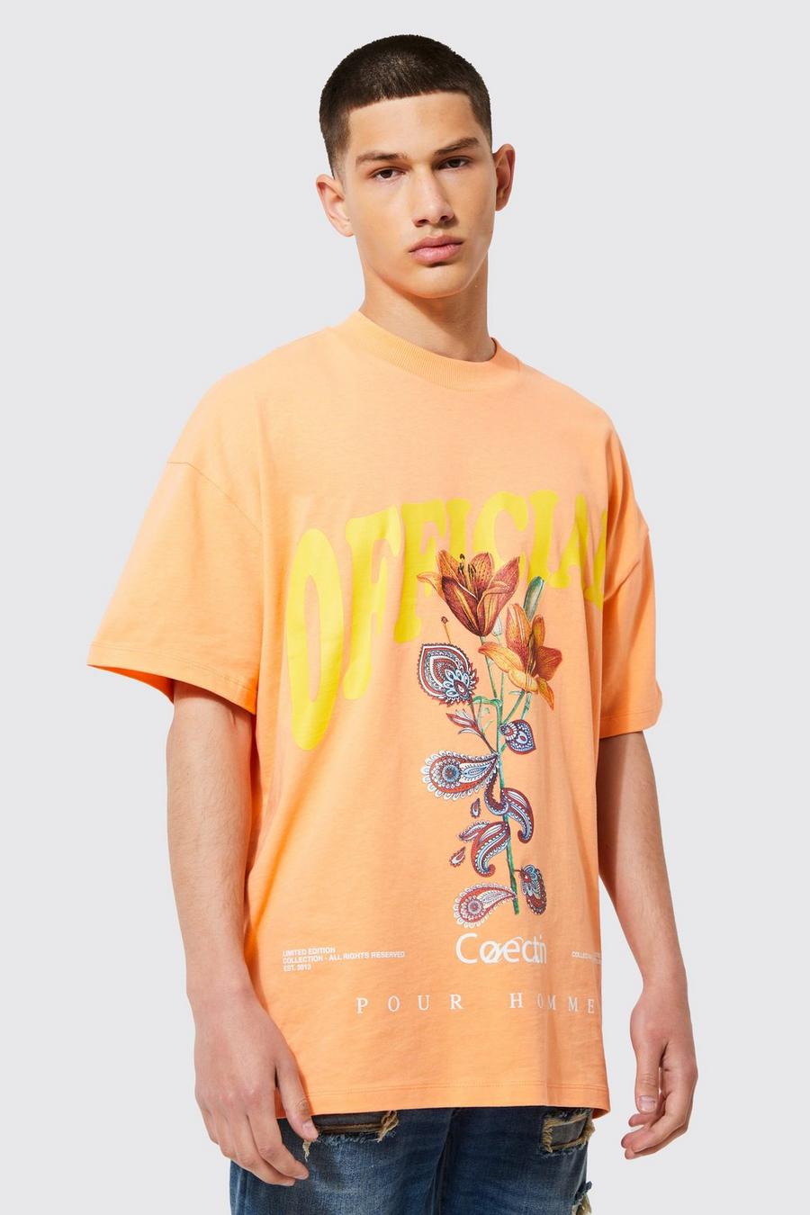 Pale orange Oversized Official Floral Graphic T-shirt image number 1
