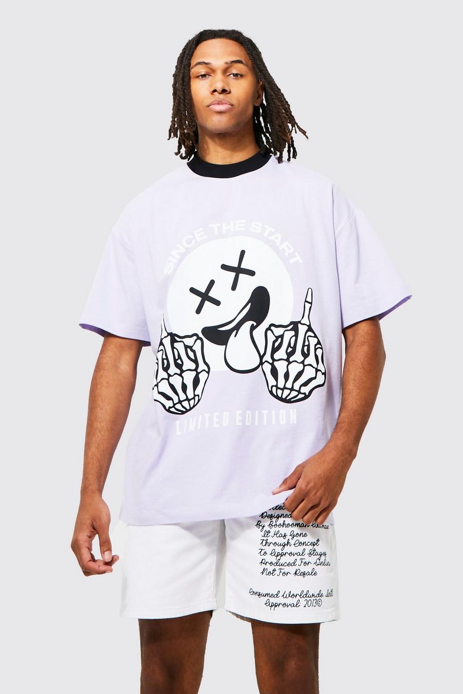 Lilac Oversized Contrast Collar Face T-shirt image number 1