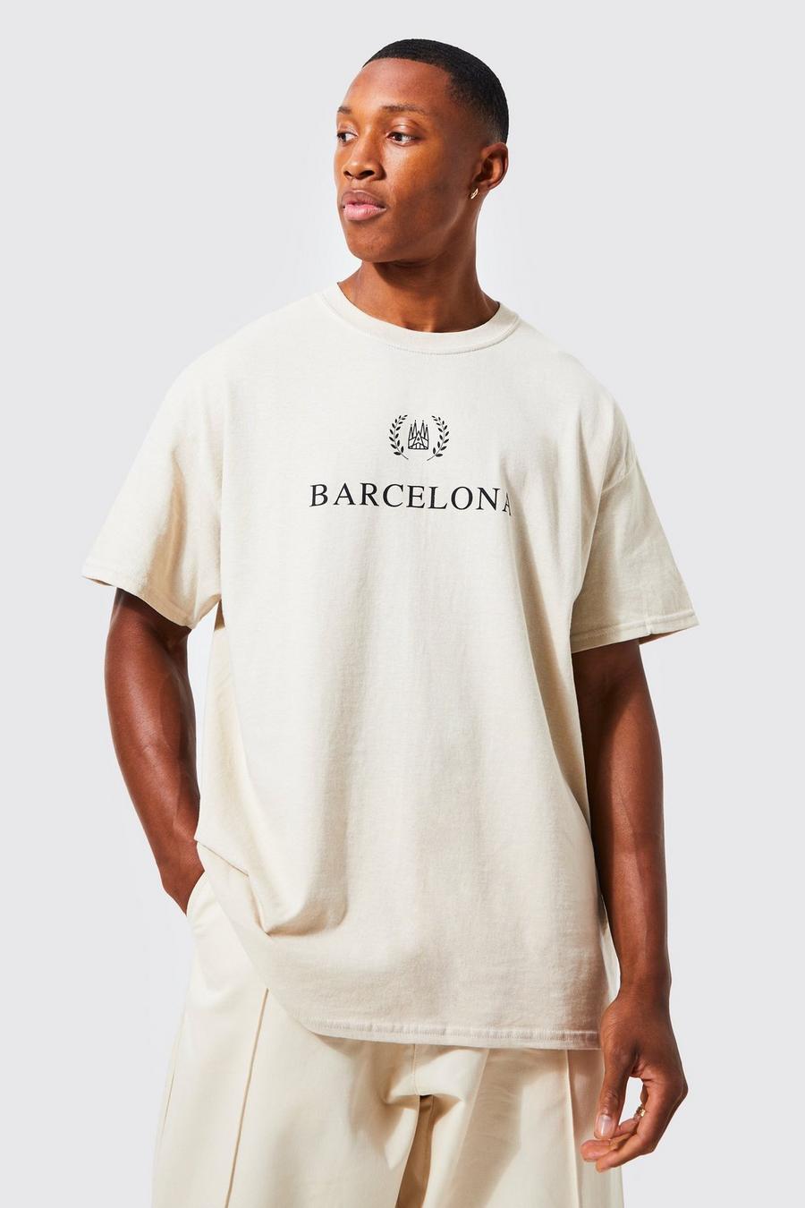Sand Oversized Barcelona Printed T-shirt image number 1