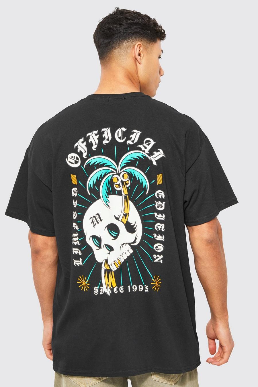 Black svart Oversized Skull Graphic Back Print T-shirt
