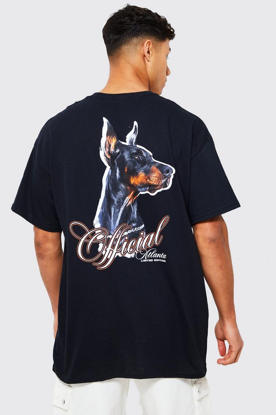 Black Oversized Official Dog Back Print T-shirt image number 1