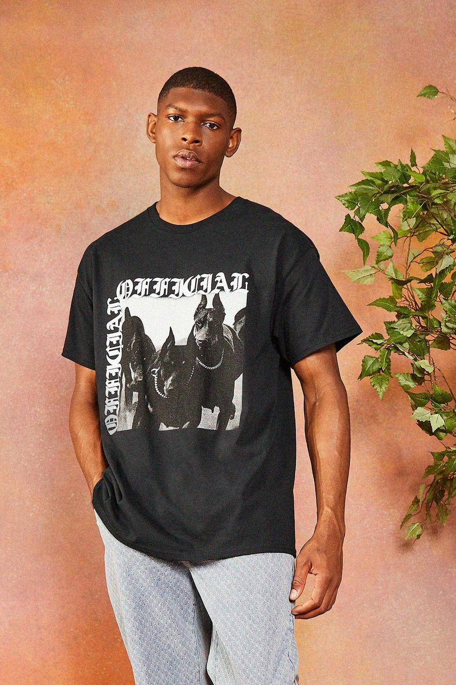 Black svart Oversized Official Dog Front Print T-shirt