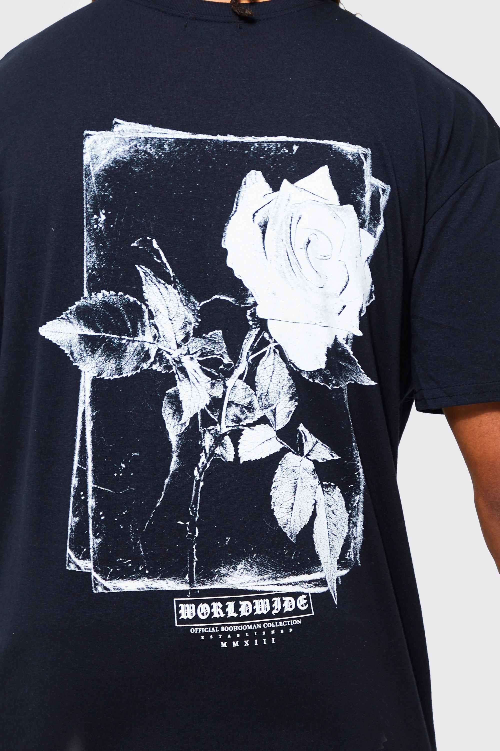 Black and store white rose shirt