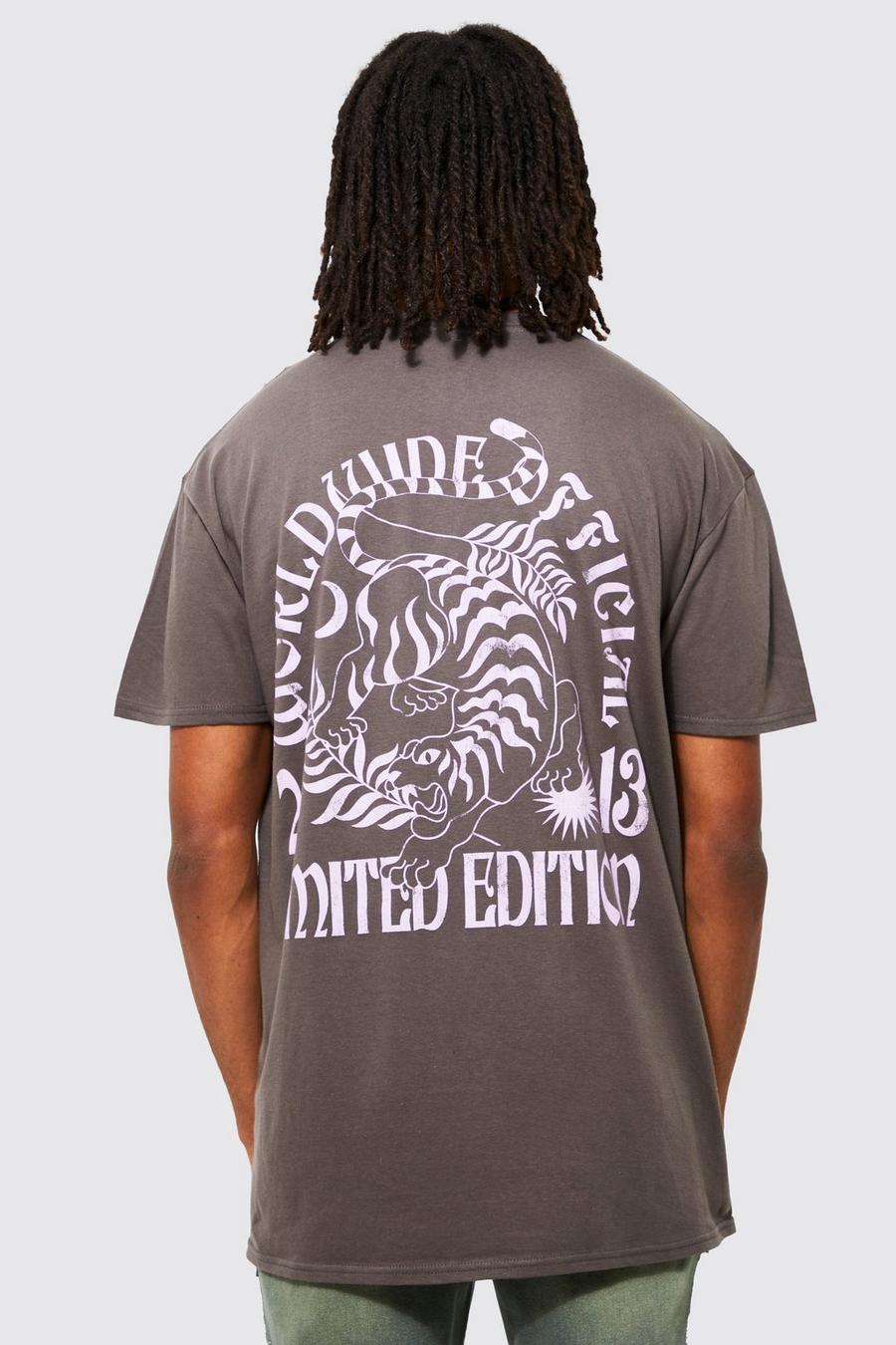 Oversize T-Shirt mit Tiger-Print, Charcoal grey