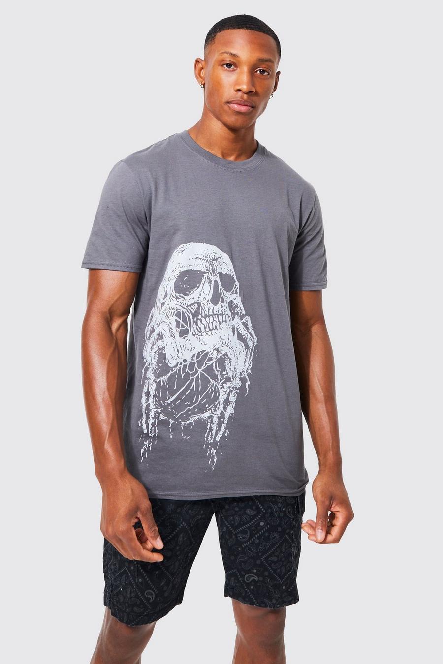 Charcoal grey Skull Graphic Print T-shirt