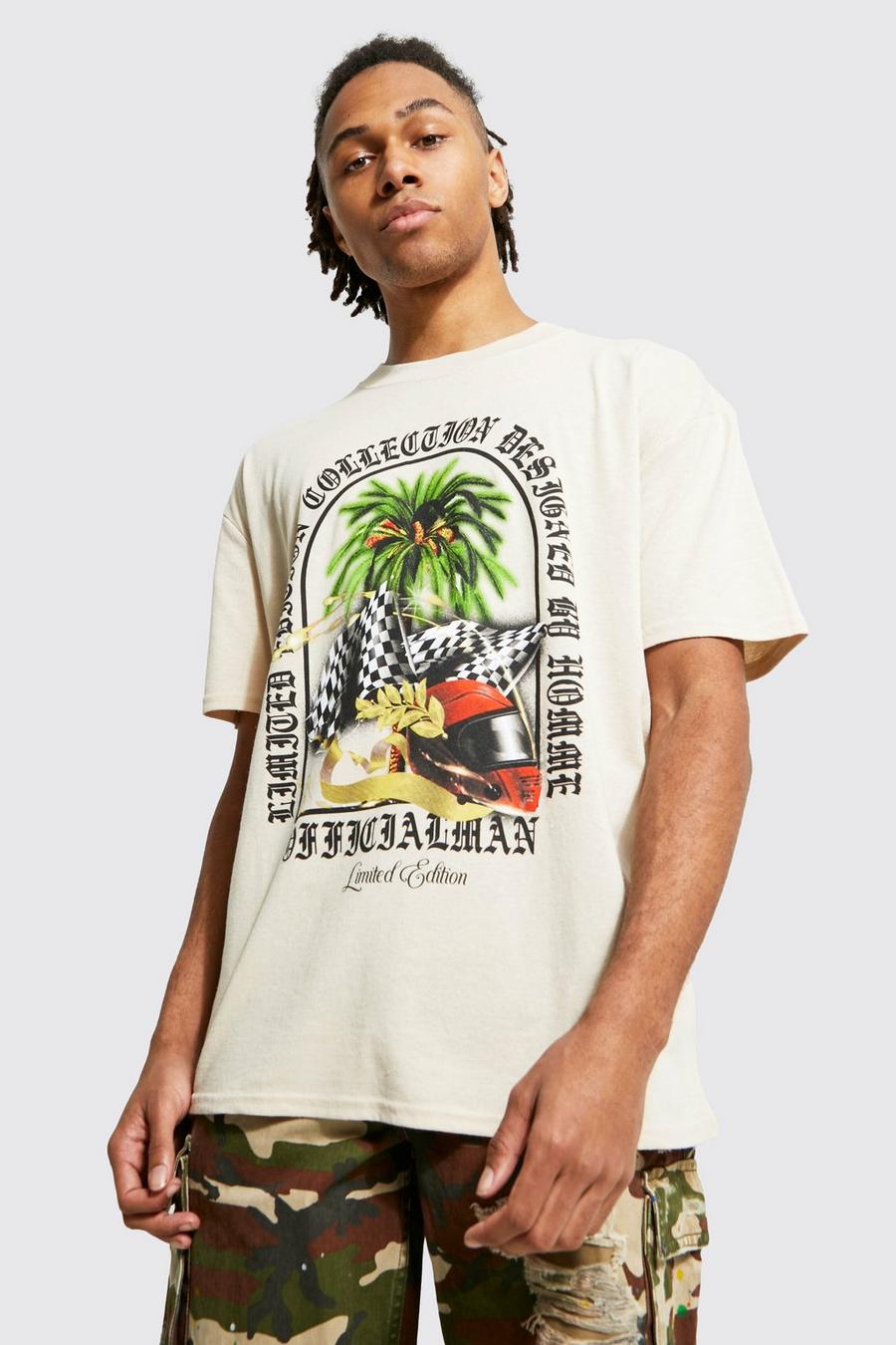 Sand Oversized Extended Neck Graphic T-shirt image number 1