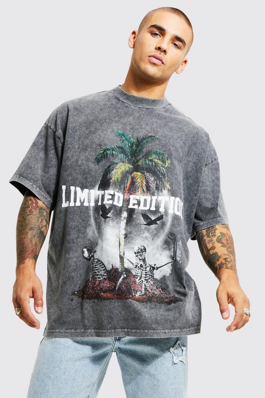 Charcoal Oversized Gebleekt T-Shirt Met Brede Nek image number 1
