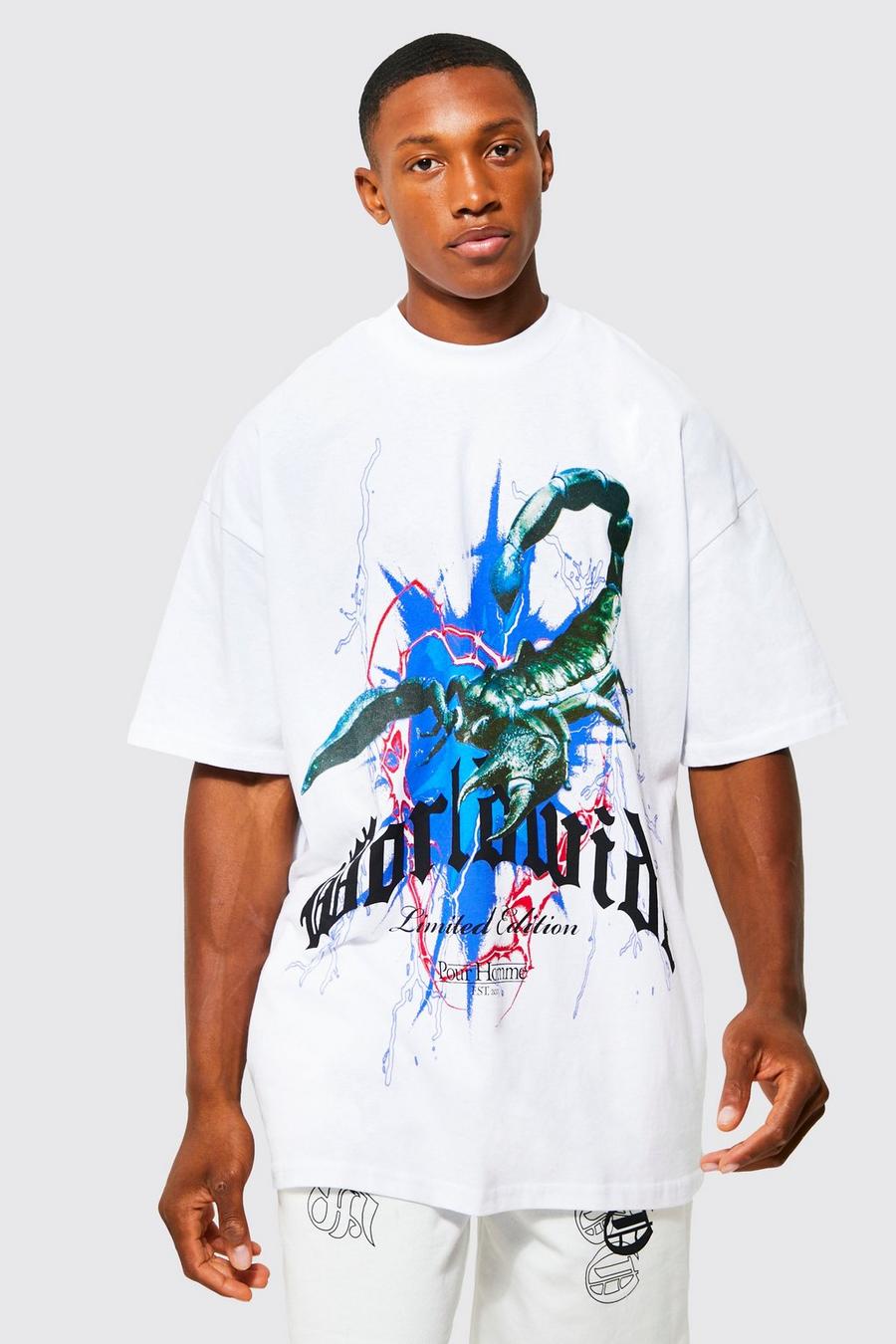 White Oversized Graphic Extended Neck T-shirt image number 1