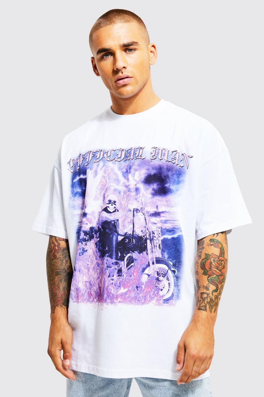 White Oversized Flame Graphic T-shirt