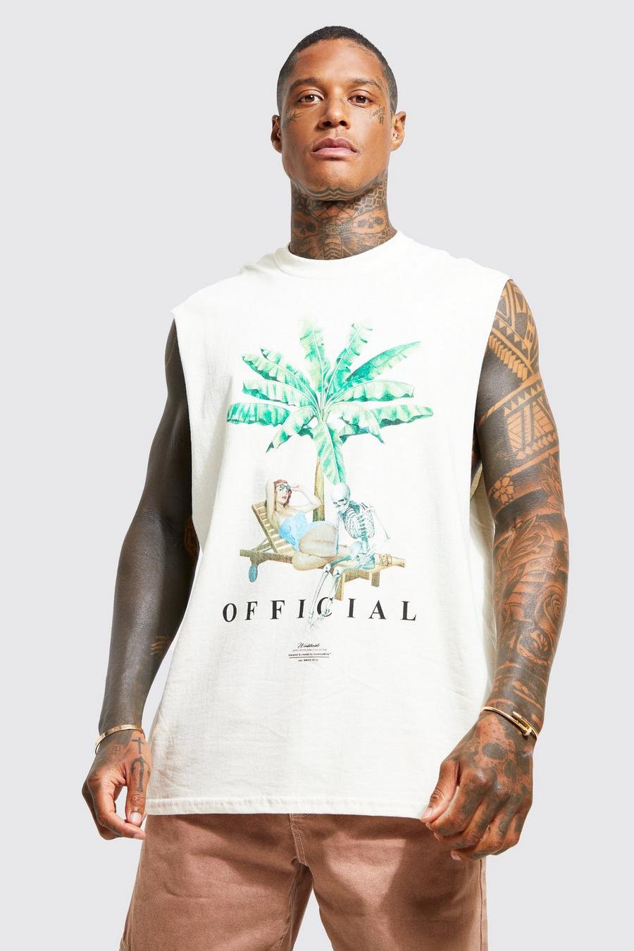 Ecru Oversized Official Palm Graphic Tank image number 1