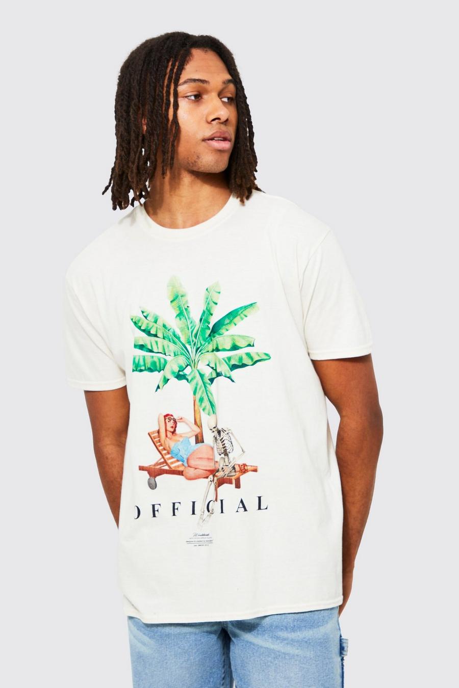 Camiseta con estampado gráfico Official de palmeras, Ecru blanco