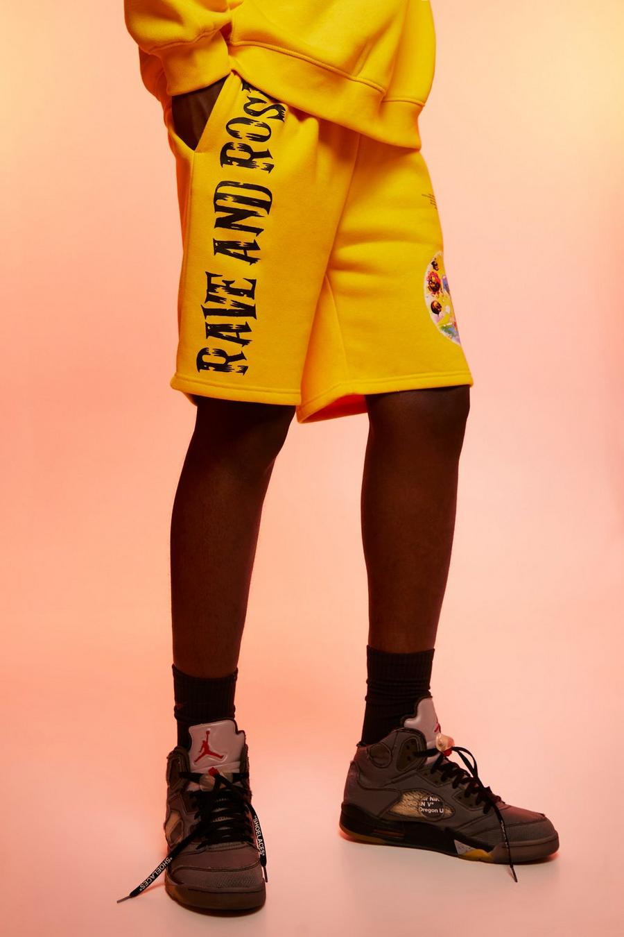 Yellow Loose Fit Mushroom Jersey Shorts image number 1