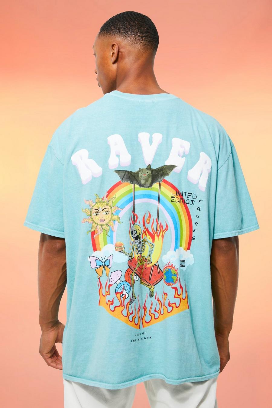 Oversize T-Shirt mit Raver-Print, Green image number 1