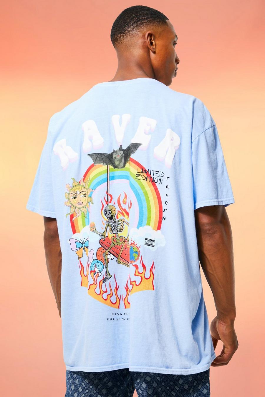 Oversize T-Shirt mit Raver-Print, Blue image number 1