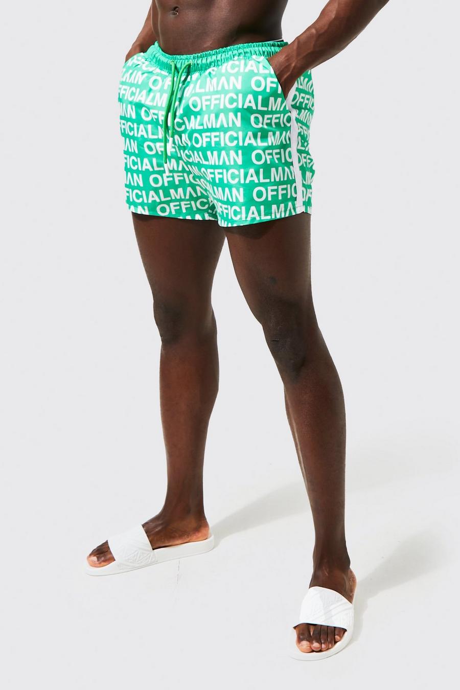 Green Short Length Official Side Tape Swim Shorts