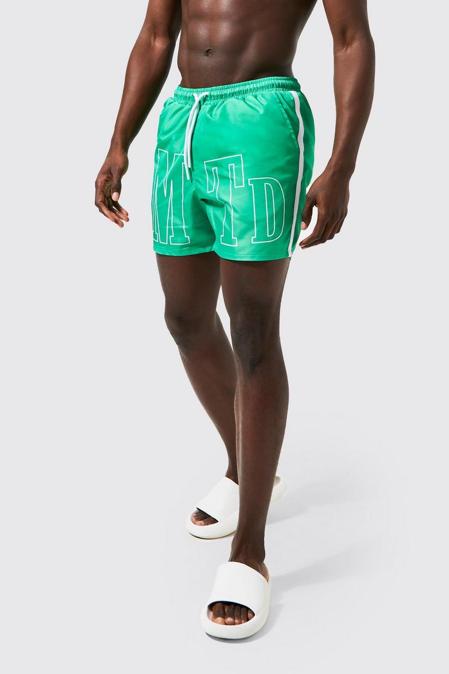 Green vert Mid Length Lmtd Side Tape Swim Shorts