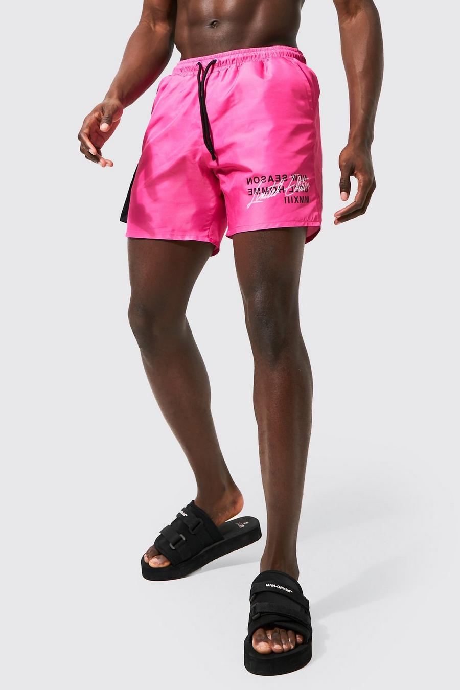 Neon-pink Mid Length Ofcl Cargo Swim Shorts image number 1