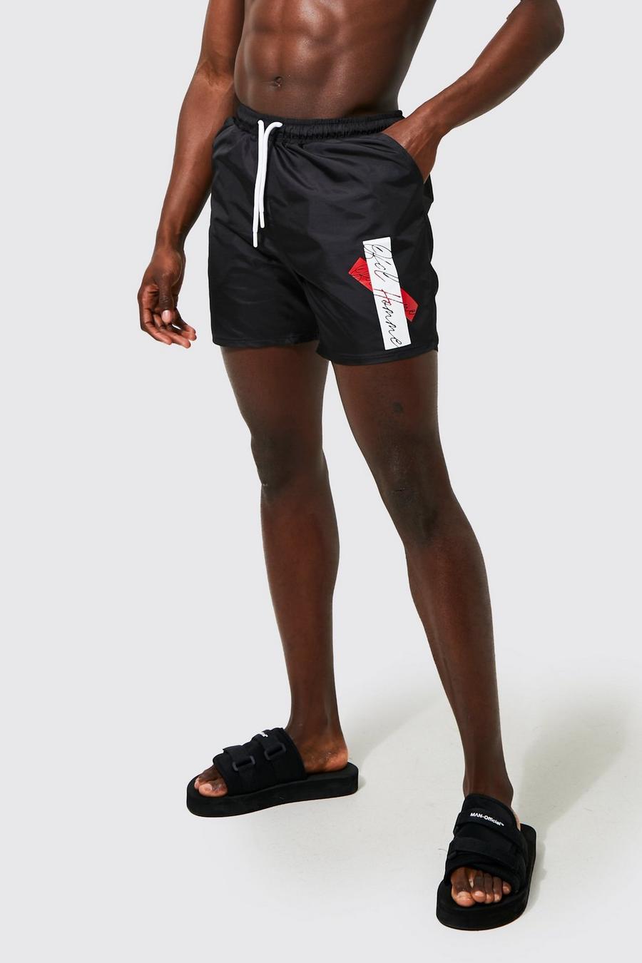 Black Mid Length Ofcl Swim Shorts image number 1