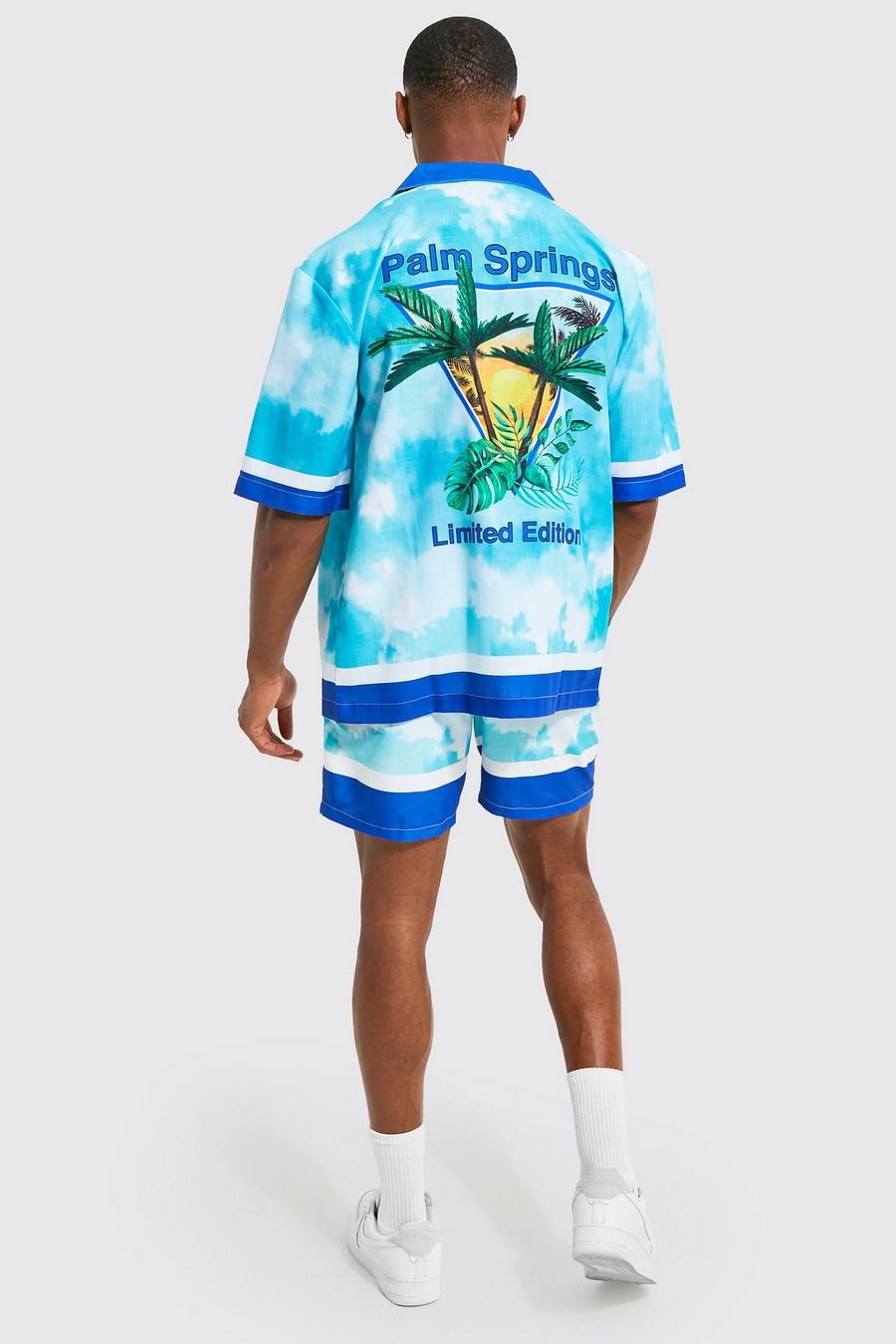 Blue Palm Springs Slub Shirt And Swims Set