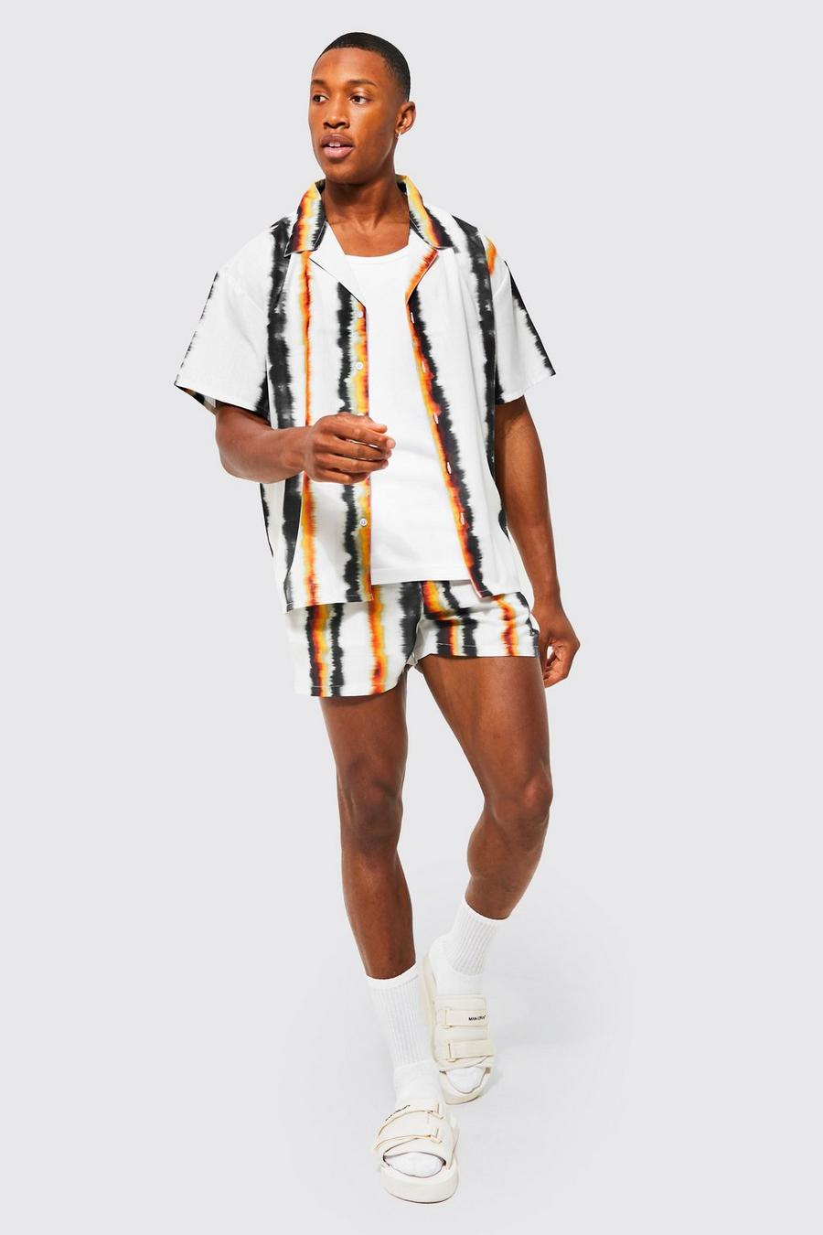 Kastiges Batik Hemd und Shorts, Orange image number 1