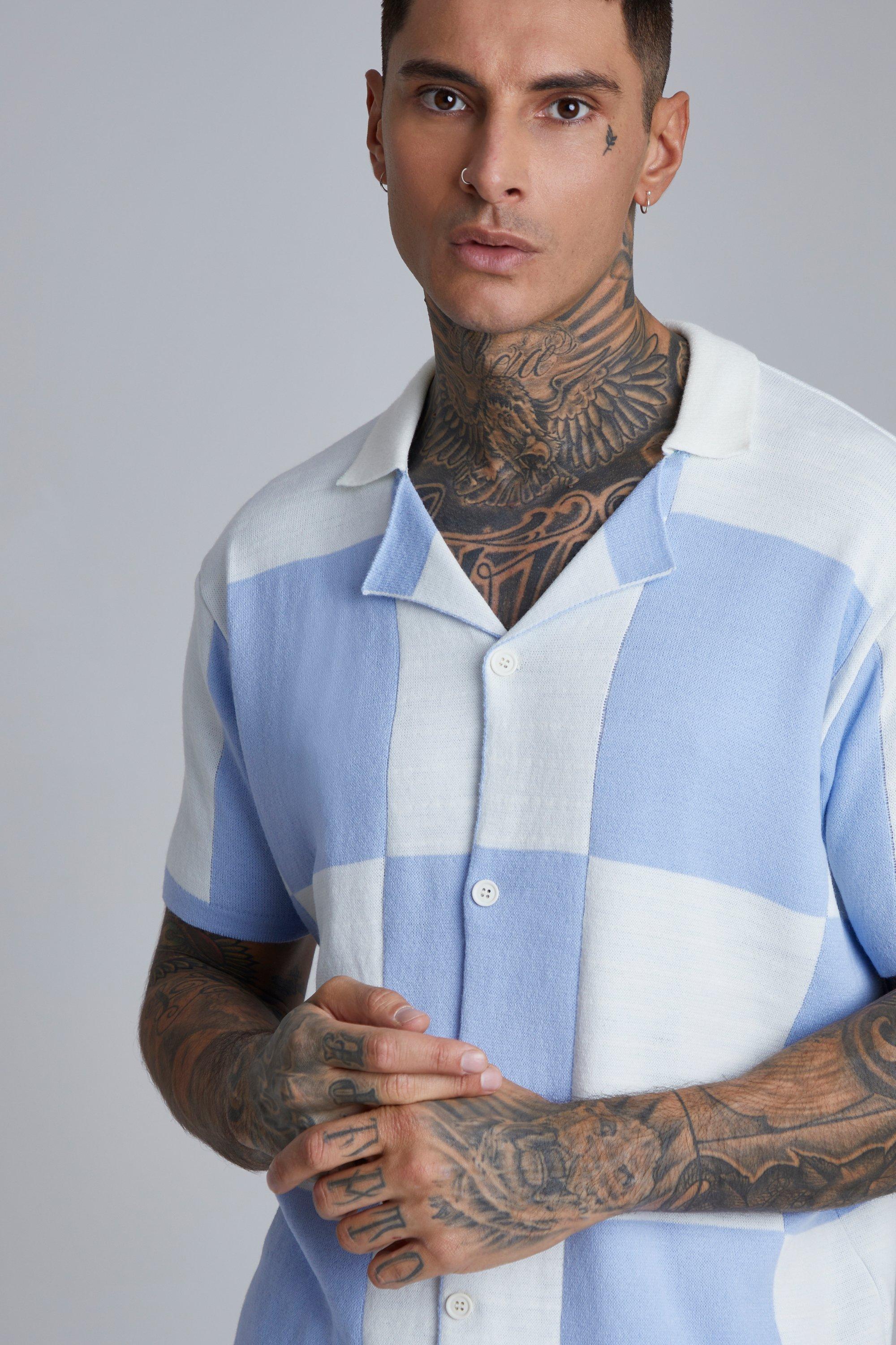 boohoo Mens Open Stitch Button Down Knitted Shirt - White XL