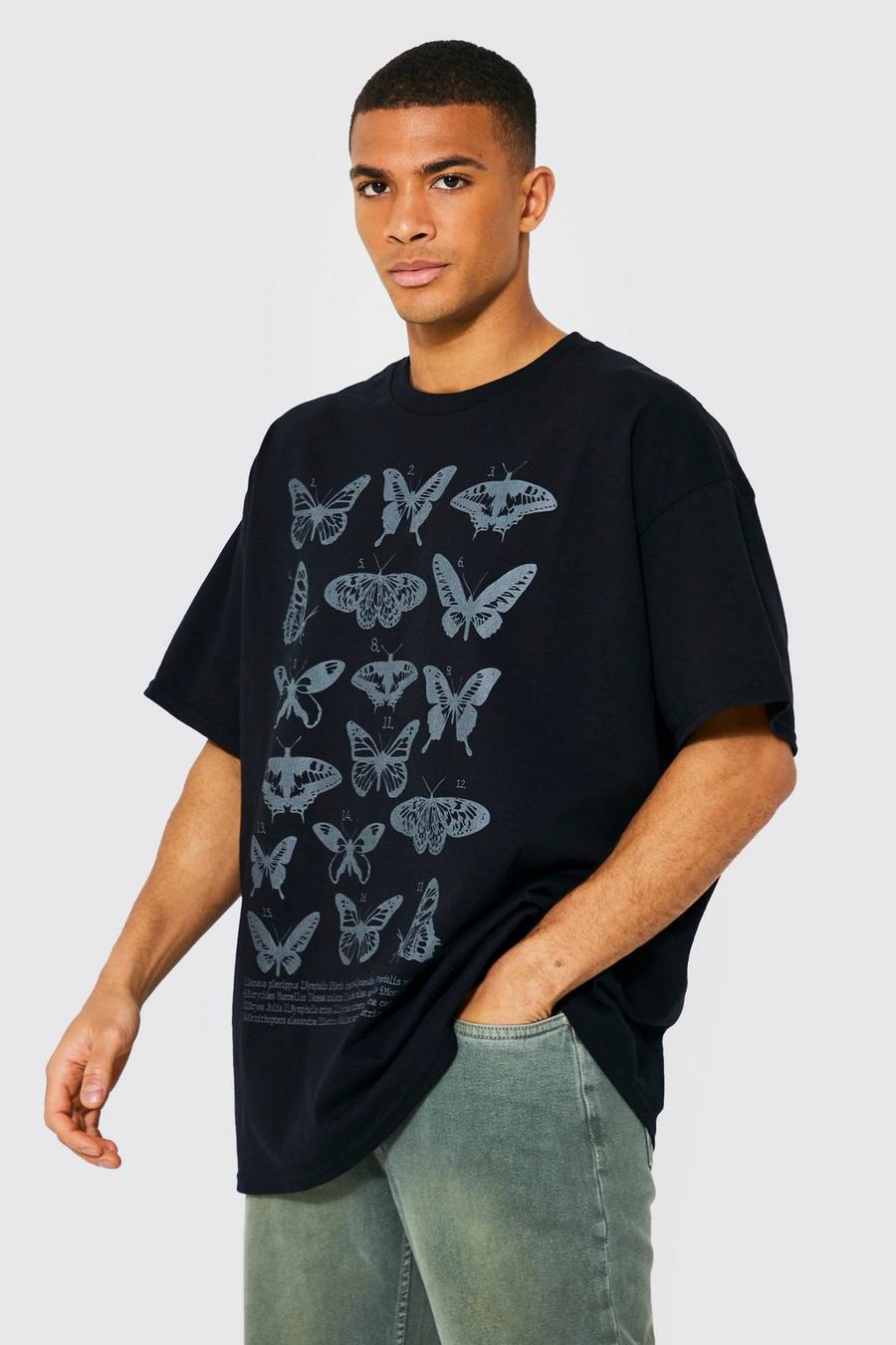 Black Oversized Butterfly Print T-shirt image number 1